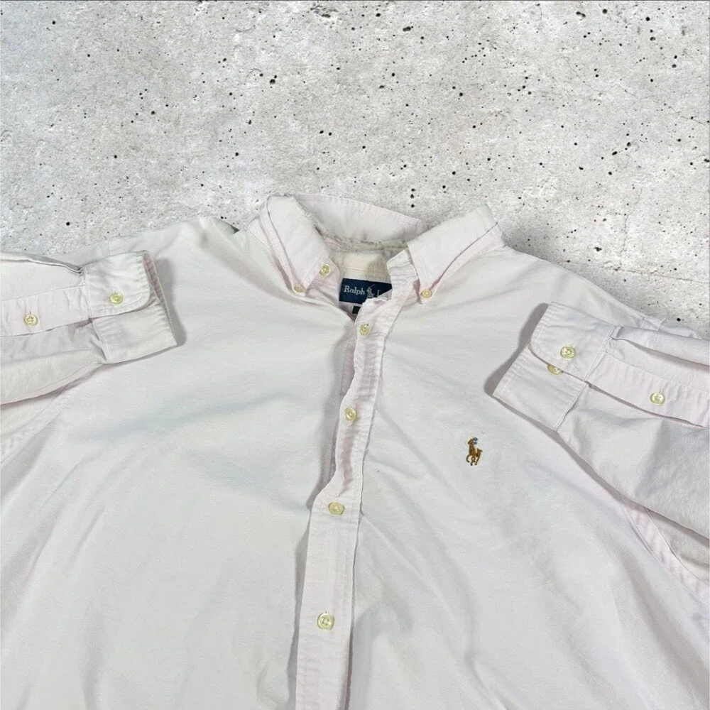 Polo Ralph Lauren Oxford Shirt Men 17.5 34/35 Pink Classic Fit Cotton Flaws - Picture 6 of 15